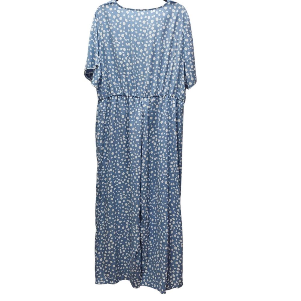 Shein Curve Jumpsuit Womens 4XL Wide Leg Blue White Polka Dot Open Back with Tie